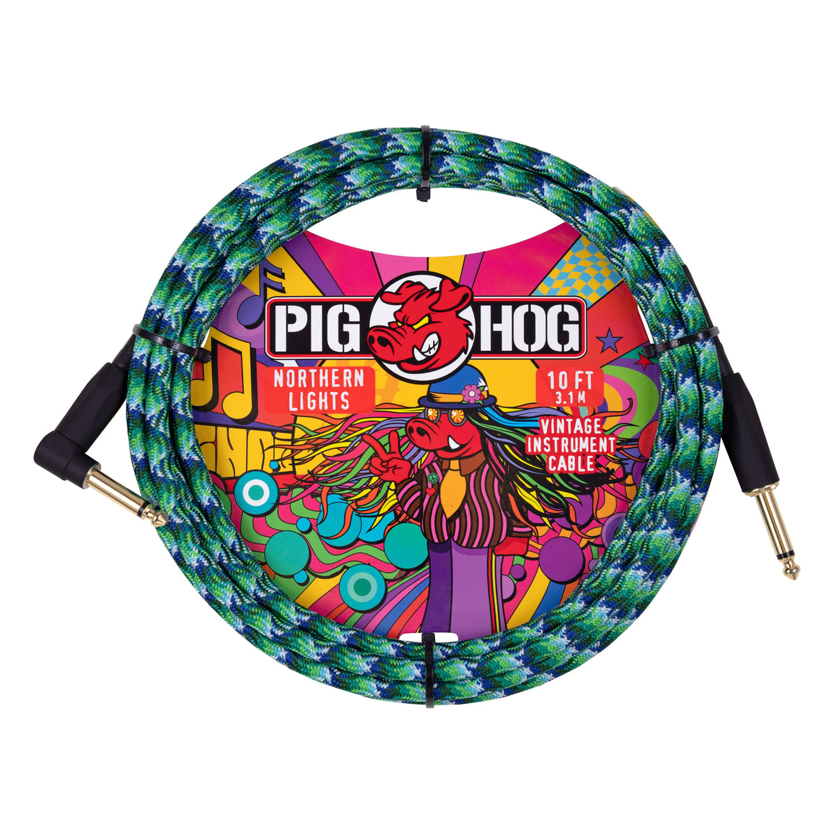 Pig Hog PCH10TNLR Vintage Woven Instrument Cable 10FT, Northern Lights, ST-RA