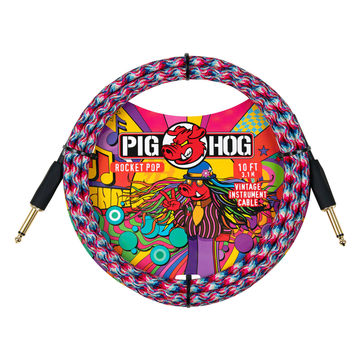 Pig Hog PCH10TRP Vintage Woven Instrument Cable 10FT, Rocket Pop, ST-ST