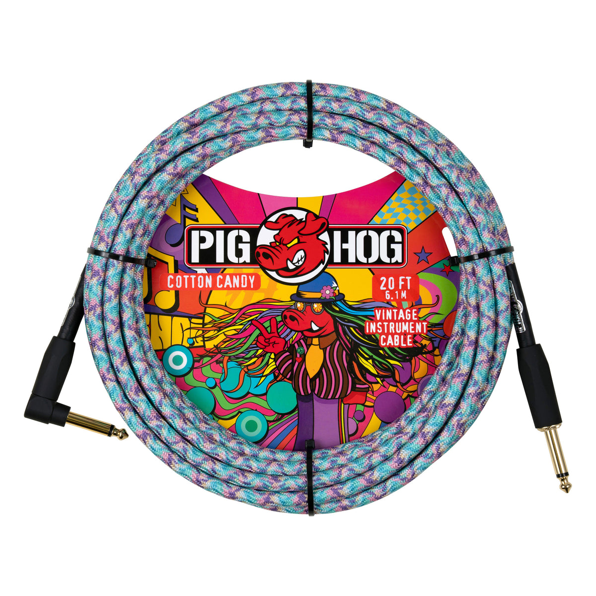 Pig Hog PCH20TCCR Vintage Woven Instrument Cable 20FT, Cotton Candy, ST-RA