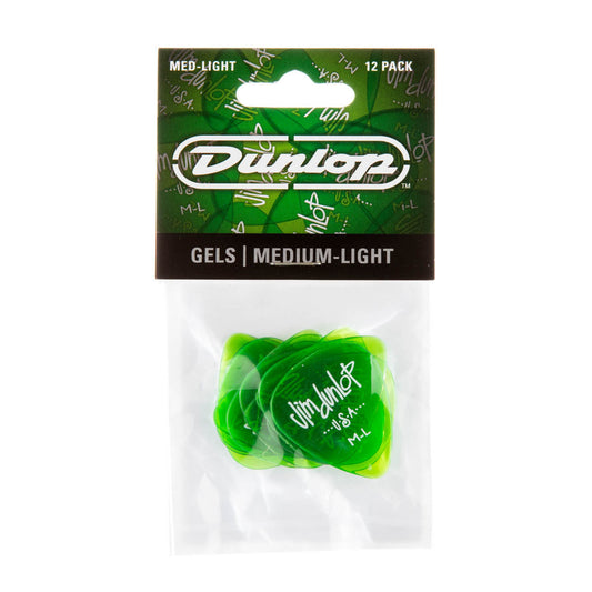 Dunlop Gels Green Medium-Light Picks (12-Pack), Vivid Translucent Polycarbonate