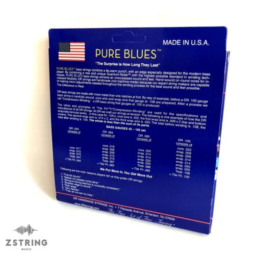 DR Strings PB5-130 Pure Blues Bass 5-String Set (45 65 85 105 130), Quantum-Nickel Round Core