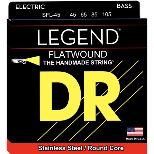 DR Strings SFL-45 LEGEND Polished Flatwound Stainless Steel Bass Strings, Med 45-105 Short Scale