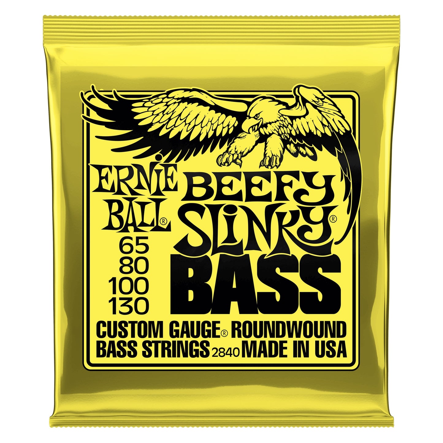 Ernie Ball 2840 Beefy Slinky Nickel Wound Electric Bass Guitar Strings, 65-130 Gauge