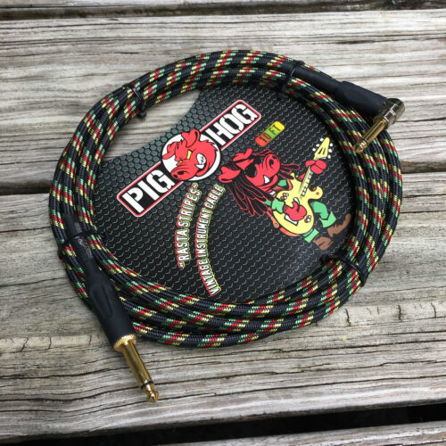 Pig Hog "Rasta Stripes" Woven Vintage Instrument Cable - 10 FT Right Angle (PCH10RAR), Reggae