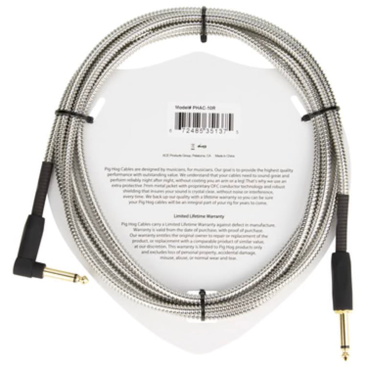 Pig Hog "Armor Clad" Instrument Cable, 10 Feet, 1/4"-1/4" Right Angle, Industrial Look (PHAC-10R)