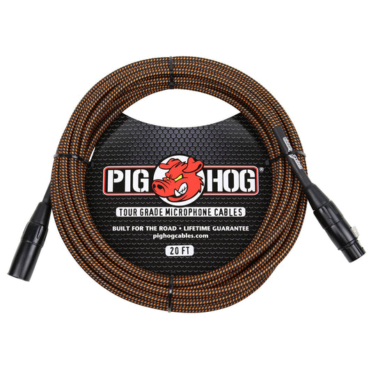 Pig Hog Black & Orange Tour Grade Woven Mic Cable, 20ft XLR (PHM20ORG)