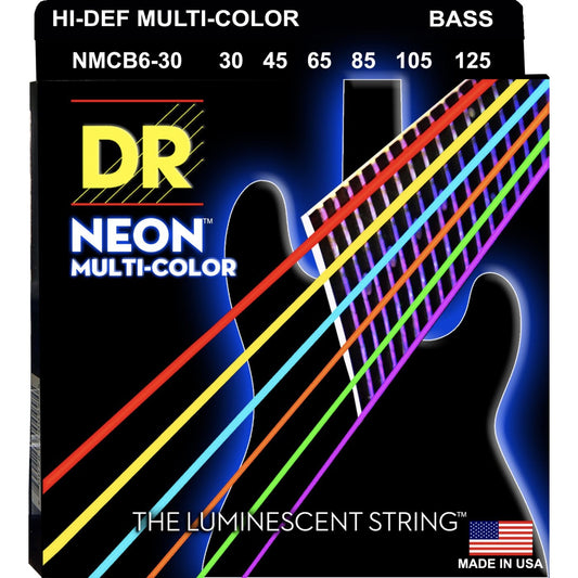 DR Strings NMCB6-30 NEON Multi-Color Bass Strings, 6-String Set (30-125)