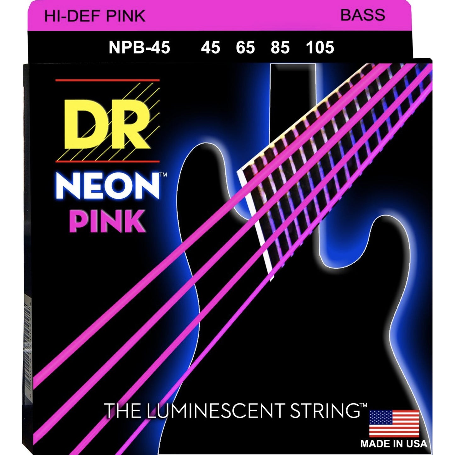DR Strings NPB-45 Neon Hi-Def Pink Coated Bass Strings, 4-String Set (45 65 85 105)