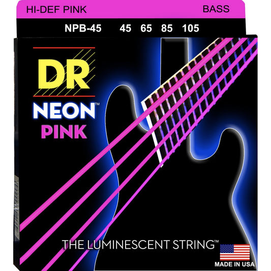 DR Strings NPB-45 Neon Hi-Def Pink Coated Bass Strings, 4-String Set (45 65 85 105)