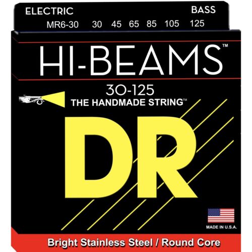 DR Strings MR6-30 HI-BEAM Stainless Steel Bass Strings: 6-String Medium 30-125