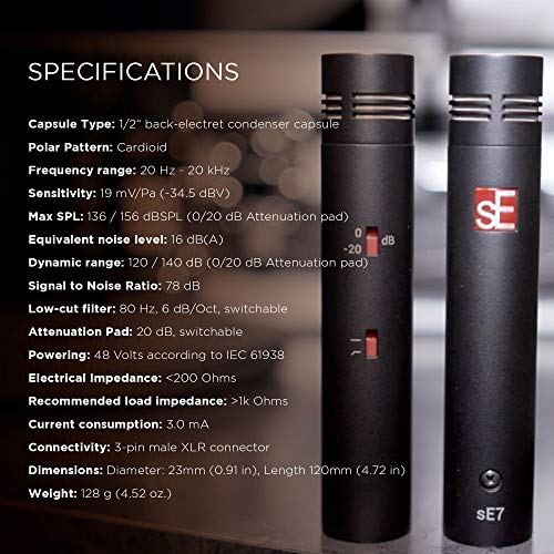 sE Electronics Factory Matched Pair of sE7 Small Diaphragm Condenser Microphones (Stereo, Overhead)