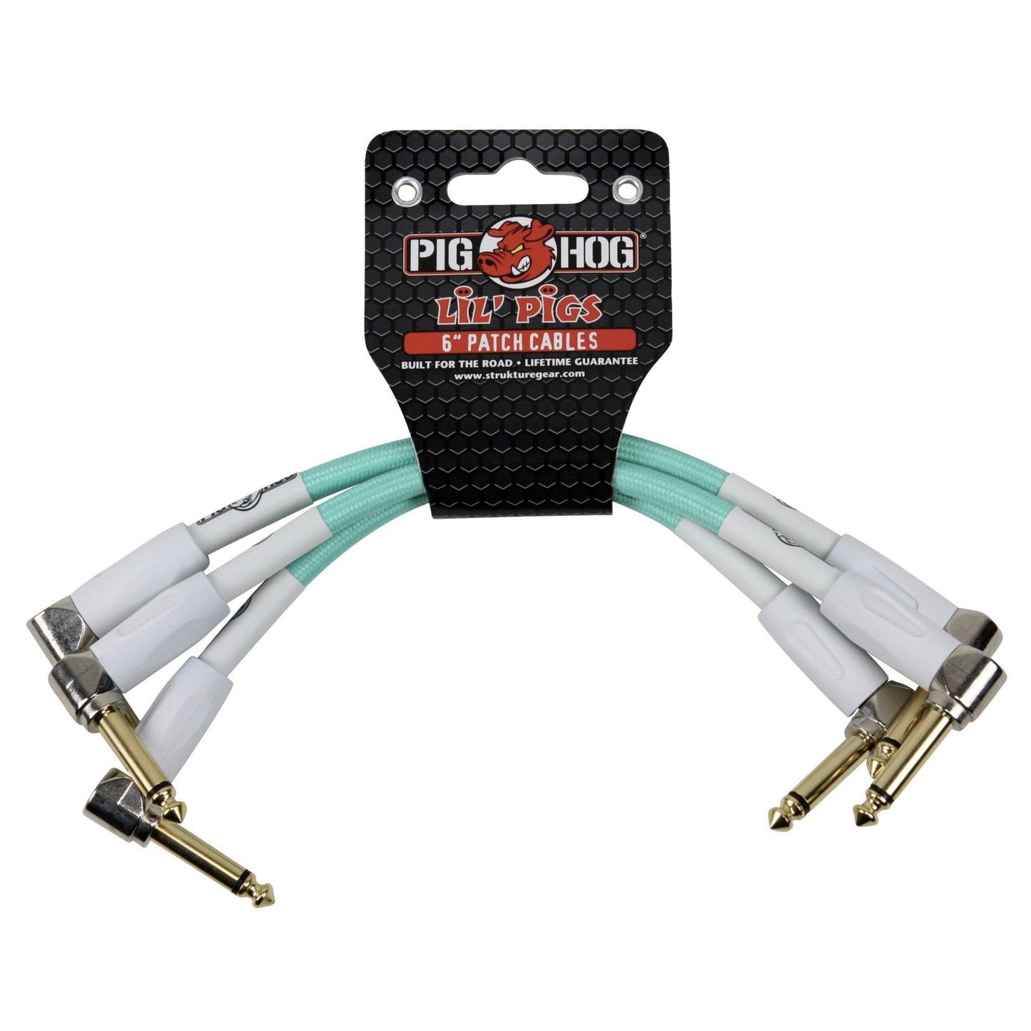 Pig Hog Lil Pigs Vintage "Seafoam Green" 6-Inch Woven Patch Cables, 3-Pack