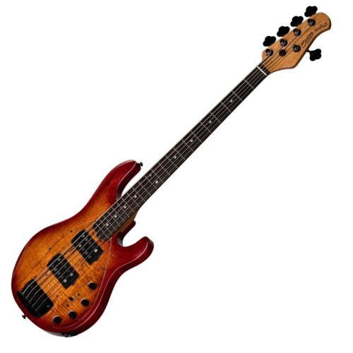 Sterling by Music Man StingRay 5 Ray35 HH 5-String Bass, Spalted Maple, Blood Orange Burst, Roasted Maple Neck (New for 2024)