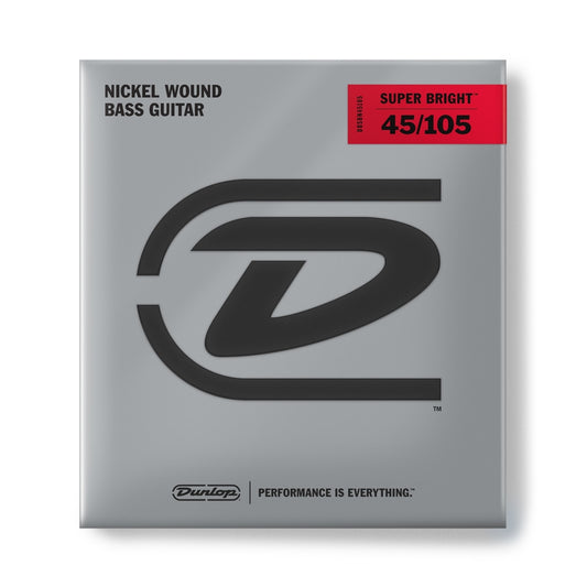 Dunlop DBSBN45105 Nickel Wound Super Bright Bass Strings, Medium 4-String Set (45-105)