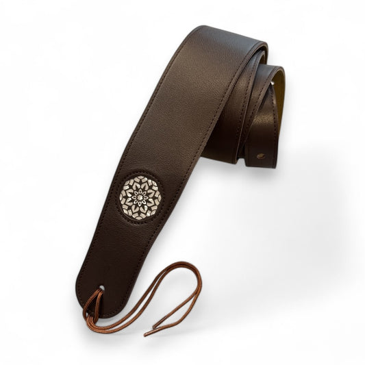 Thalia Premium Italian Leather Dark Chocolate Guitar Strap, Ebony Inked Stargazer Medallion (TH-SDCPS-EI)