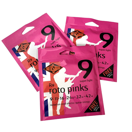 Rotosound 3x (three packs) Rotosound R9 Roto Pinks Nickel on Steel Electric Guitar Strings