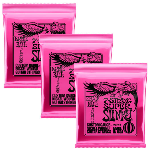 3x (3 sets) Ernie Ball 7-String Super Slinky Custom Gauge Nickel Wound Guitar Strings (9-52), 2623