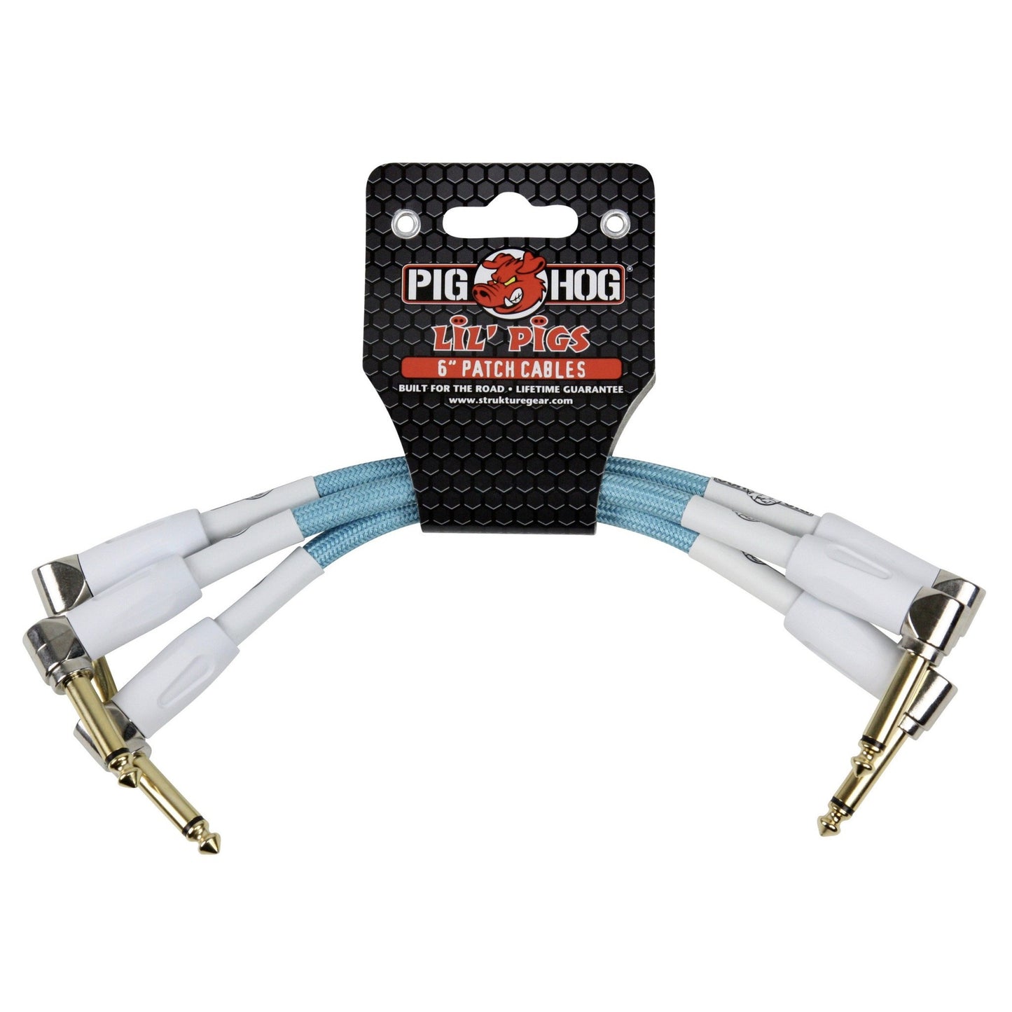 Pig Hog Lil Pigs Vintage Woven 6-Inch Patch Cables, Daphne Blue, 3-Pack