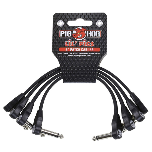 Pig Hog Lil Pigs Low Profile Flat 6-inch Patch Cables, Black, 4-Pack