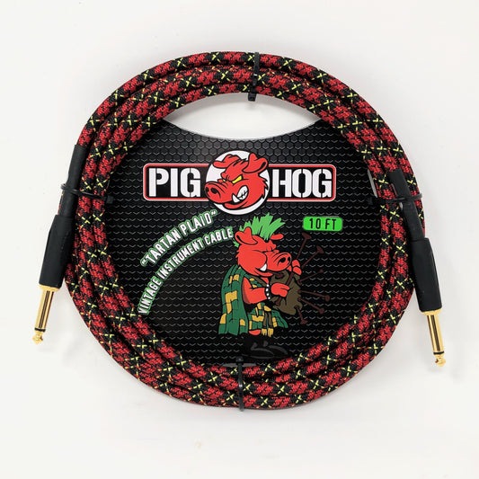 Pig Hog PCH10PL Vintage Woven Instrument Cable 10-ft Straight, Tartan Plaid