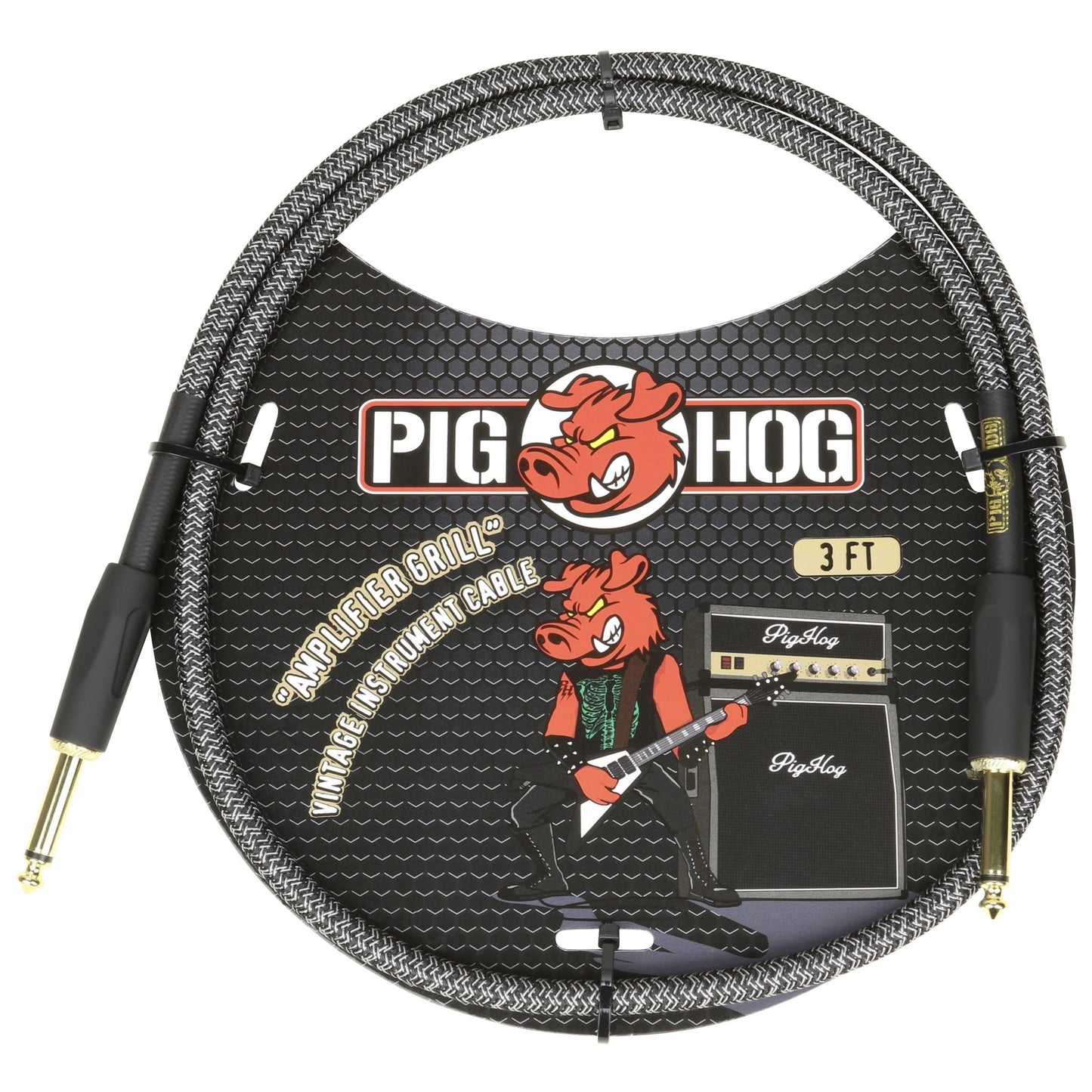 Pig Hog Vintage Woven Patch Cable PCH3AG 3-Foot 7mm 1/4 Straight Connectors, Amplifier Grill