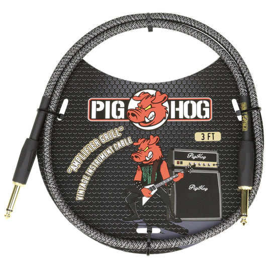 Pig Hog Vintage Woven Patch Cable PCH3AG 3-Foot 7mm 1/4 Straight Connectors, Amplifier Grill