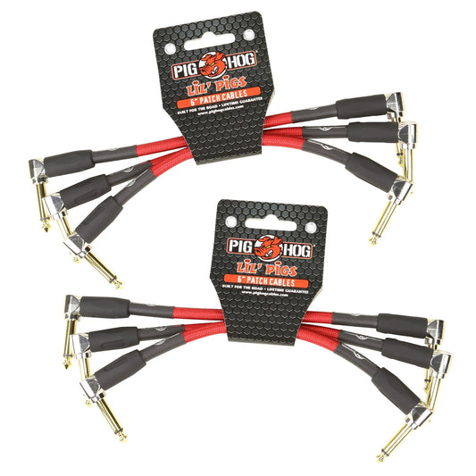 Pig Hog Lil Pigs Vintage Woven 6-Inch Patch Cables, Candy Apple Red, 6-Pack