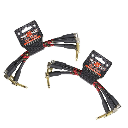 Pig Hog Lil Pigs Vintage Woven 6-Inch Patch Cables, Tartan Plaid, 6-Pack