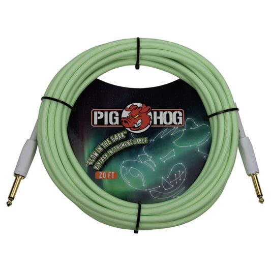 Pig Hog PCH20GLO Glow-in-the-Dark Vintage Woven Instrument Cable, 20-Ft, Straight Plugs, 1/4"