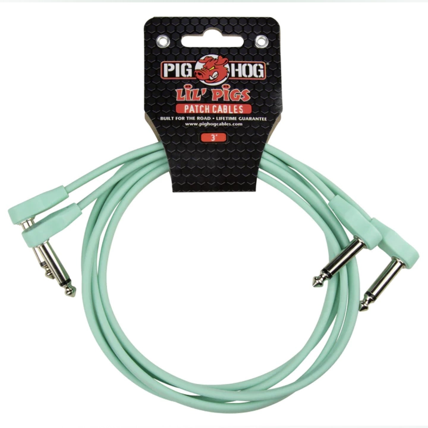 Pig Hog Lil Pigs Low Profile Flat 3-Foot Patch Cables, Seafoam Green, 2 Pack