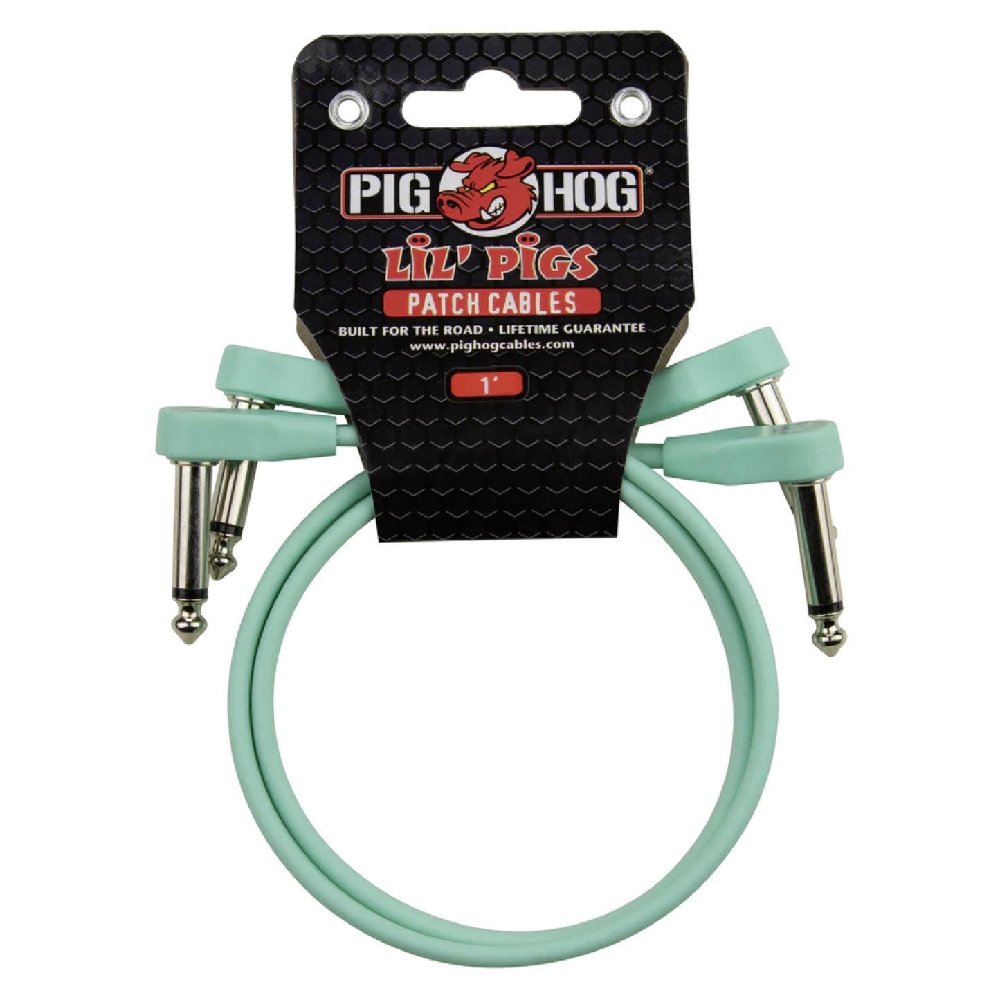 Pig Hog Lil Pigs Low Profile Flat 1-Foot Patch Cables, Seafoam Green, 2-Pack