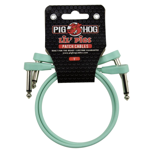 Pig Hog Lil Pigs Low Profile Flat 1-Foot Patch Cables, Seafoam Green, 2-Pack