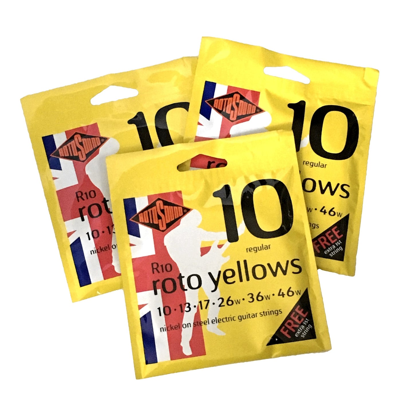 3-Pack Rotosound R10 Roto Yellows Nickel on Steel Electric Guitar Strings 10-46