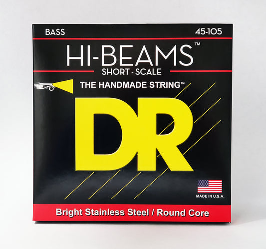 DR Strings SMR-45 HI-BEAMS Bright Stainless Steel/Round Core SHORT SCALE 45-105 Bass Strings, 4-String