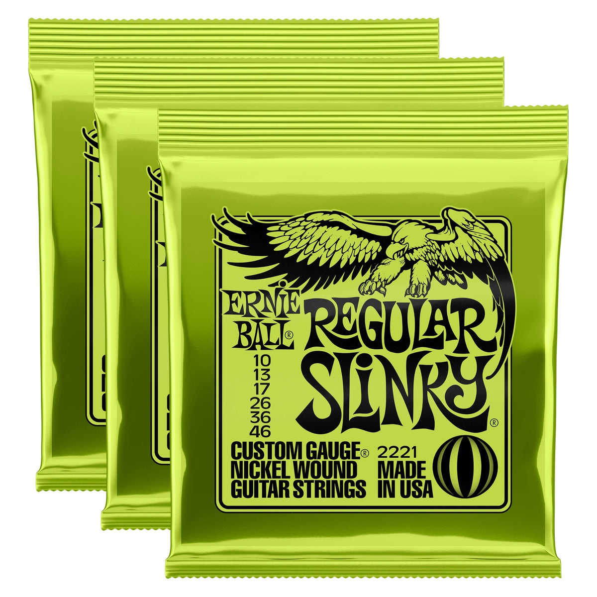 Ernie Ball 2221 Regular Slinky Nickel Wound Electric Guitar Strings 10-46, 3-Pack