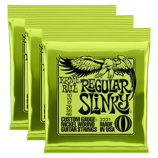 Ernie Ball 2221 Regular Slinky Nickel Wound Electric Guitar Strings 10-46, 3-Pack
