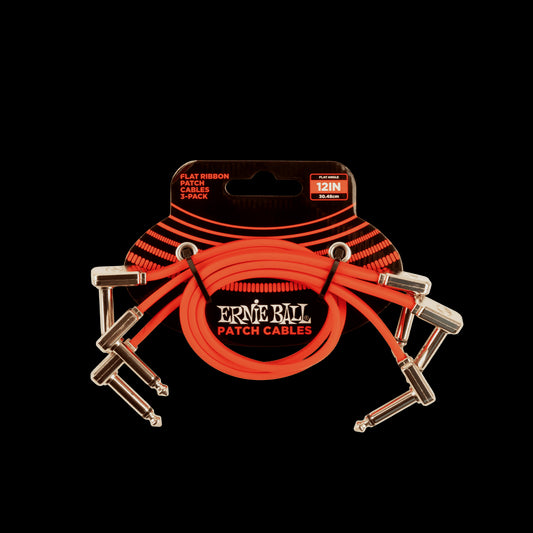 Ernie Ball 6403 Flat Ribbon Patch Cable 12in - Red - 3 Pack