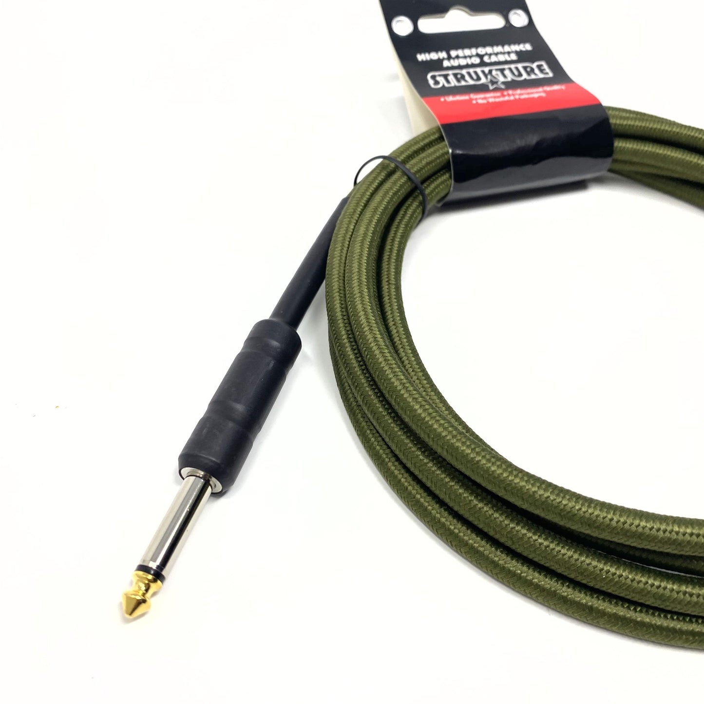 Strukture 10 ft Instrument Cable, Woven, Military Green, 1/4" (Latest version with new Black Wraps!)