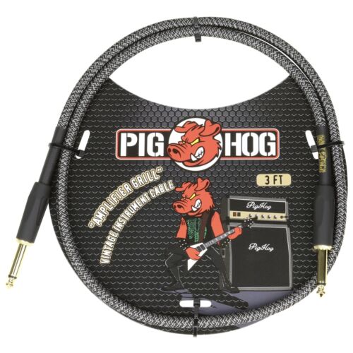 Pig Hog Vintage Woven Patch Cable PCH3AG 3-Foot 7mm 1/4 Straight Connectors, Amplifier Grill