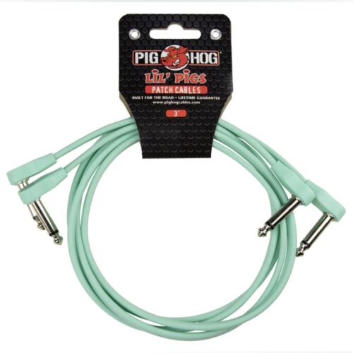 Pig Hog Lil Pigs Low Profile Flat 3-Foot Patch Cables, Seafoam Green, 2 Pack