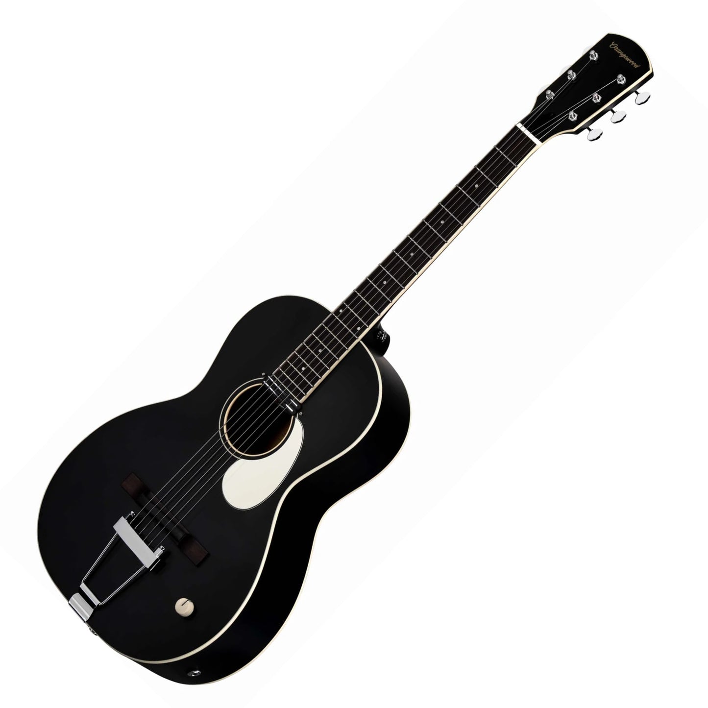 Orangewood Juniper Live Rubber Bridge Parlor Guitar with Rail Pickup, Black