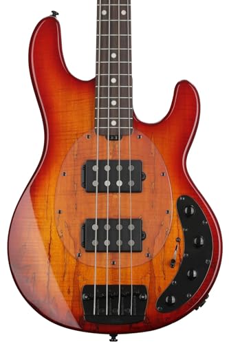 Sterling by Music Man StingRay RAY34HH 4-String Spalted Maple Bass, Blood Orange Burst
