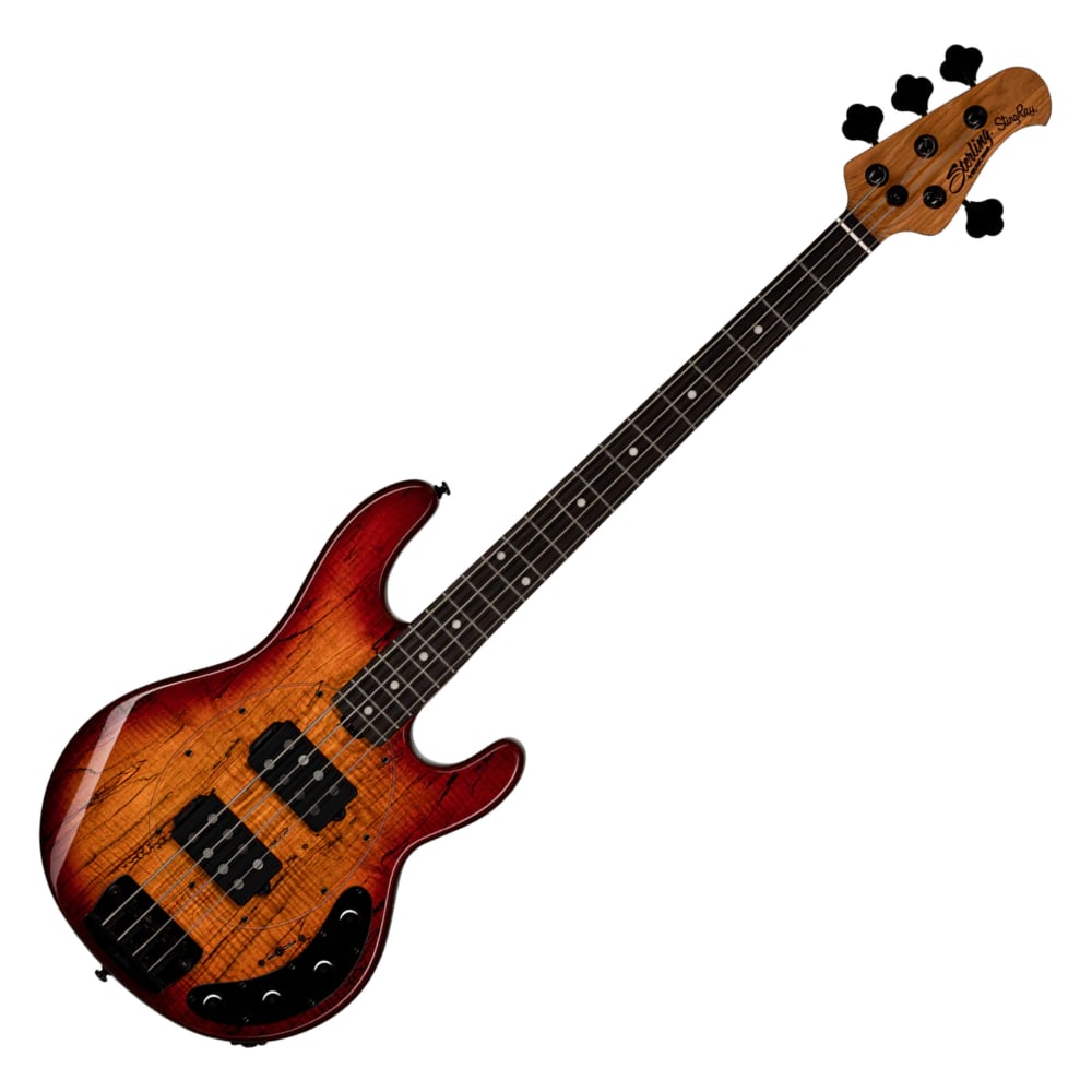 Sterling by Music Man StingRay RAY34HH 4-String Spalted Maple Bass, Blood Orange Burst