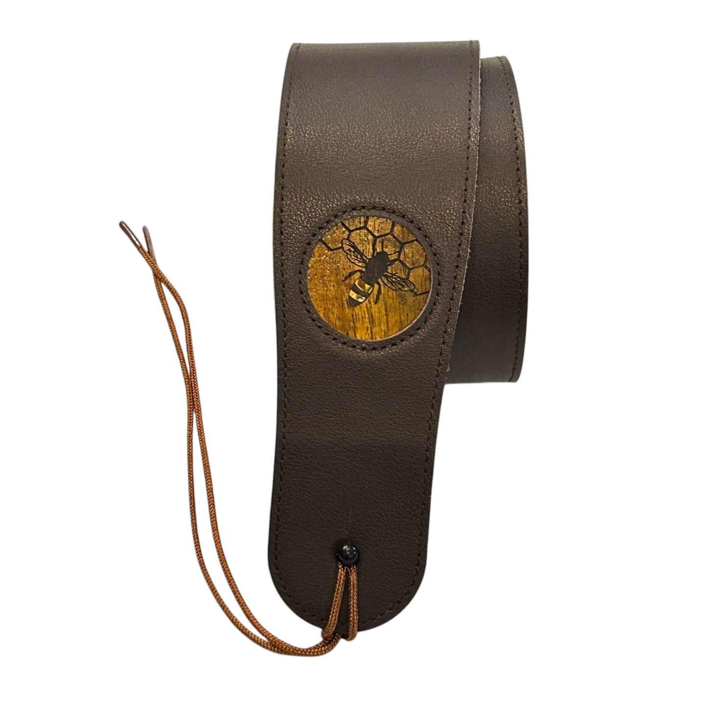 Thalia 2.5" Premium Dark Chocolate Italian Leather Guitar/Bass Strap with Hawaiian Koa Pearl Bee Medallion