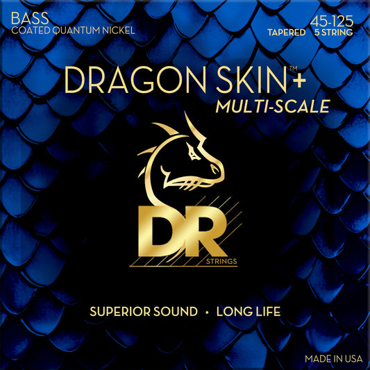 DR Strings DBQM5-45 Dragon Skin+ Coated Quantum Nickel Bass Strings 5 String Medium Tapered Multi-Scale 45-125