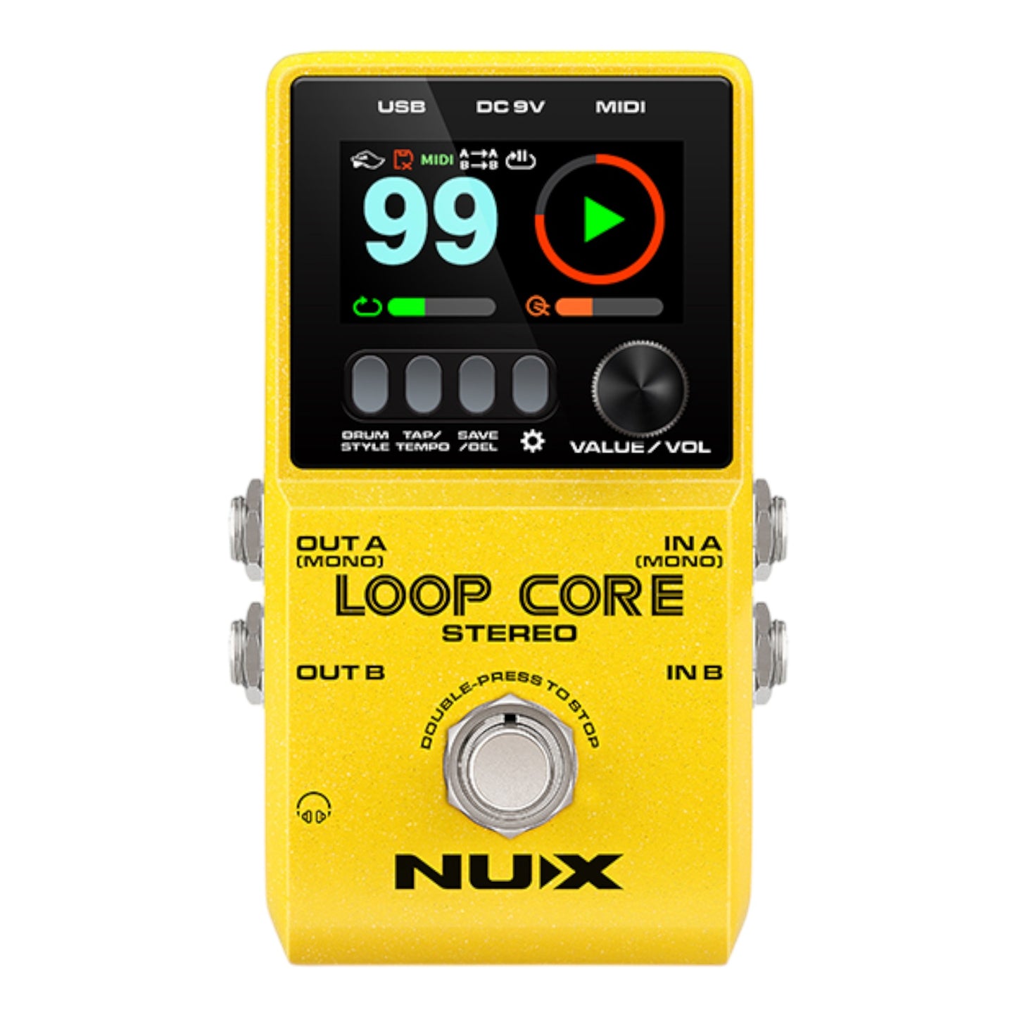NUX Loop Core Stereo Looper Pedal with MIDI and Drum Patterns