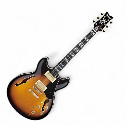 Ibanez JSM10 John Scofield Signature Semi-Hollowbody Guitar with Hardshell Case, Vintage Yellow Sunburst