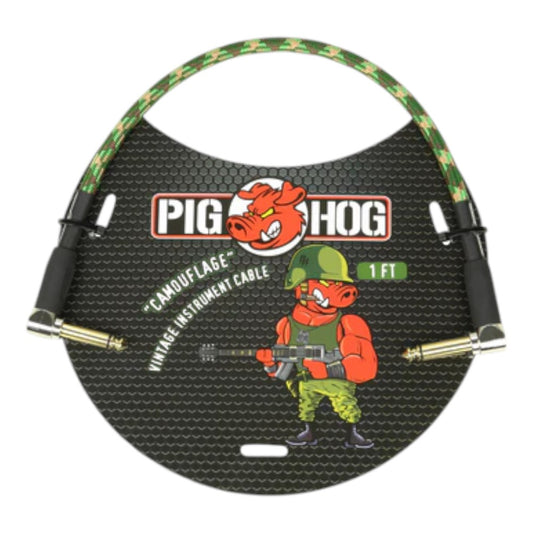 Pig Hog Vintage Woven Patch Cable PCH1CFR 1-Foot 7mm 1/4 Right Angle Connectors, Camouflage
