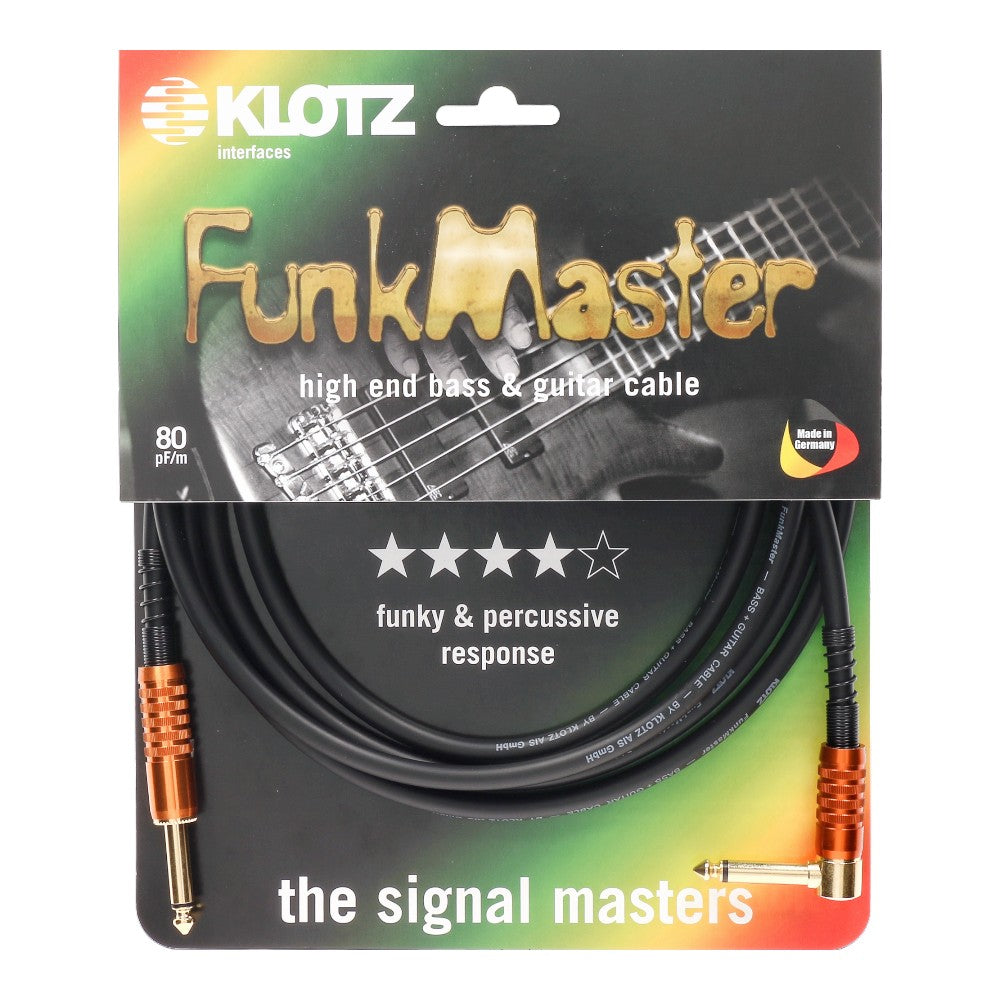 Klotz TM-R0600 Funkmaster Low-Capacitance Instrument Cable Gold Contacts 6.0m 20FT, Black, ST-RA