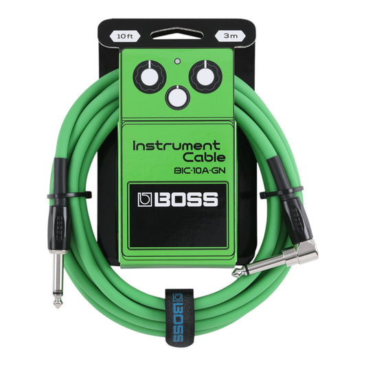BOSS BIC-10A-GN 10ft 3m Instrument Cable Straight Angled Green
